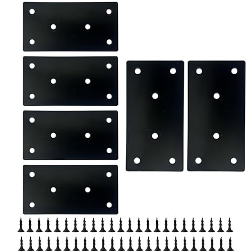 6PCS Stainless Steel Flat Mending Plates Black Straight Brace Brackets Metal Fixing Joining Repair Bracket for Wood Furniture Cabinet Shelves with Screws Hardware Kit(3.93”x2”) - size: 3.93”x2”