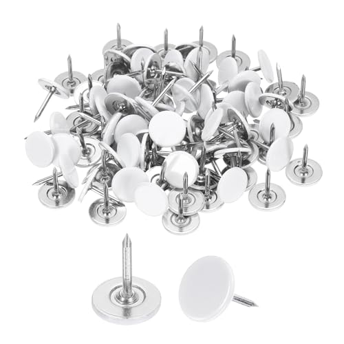 uxcell 120Pcs Push Pins, 11mmx13mm Round Flat Head Decorative Thumb Tacks Upholstery Tacks for Cork Board Office Wall Hangings, White - color: White, size: 11mmx13mm
