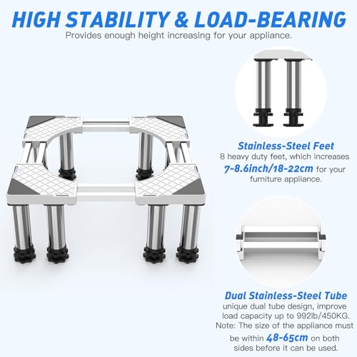 SEISSO Mini Fridge Stand Height 7"-8.6" for Appliance Width 18.8"-25.5" - size: Square Dual Tube with 8 Feet