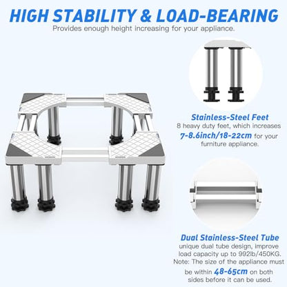 SEISSO Mini Fridge Stand Height 7"-8.6" for Appliance Width 18.8"-25.5" - size: Square Dual Tube with 8 Feet