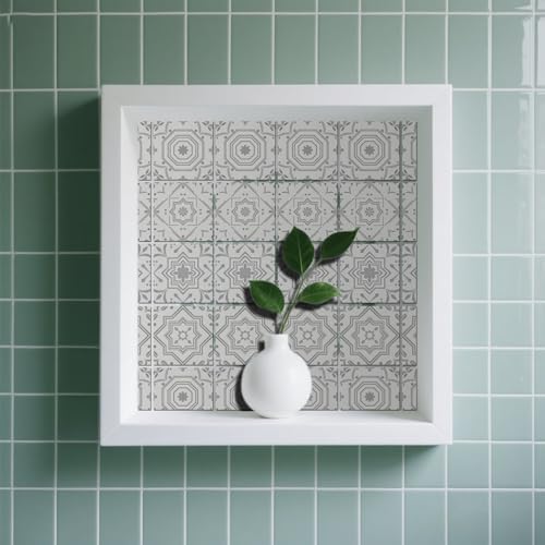 36 Pcs 4 Styles Gray and White Patten Tile Sticker Geometric Patten Wall Tile Stickers Waterproof Self Adhesive Stick on Decals for Kitchen Bathroom Wall Art 4×4 Inch - color: Gray and White Patten