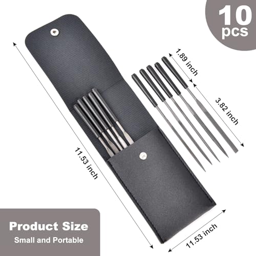 10pcs Mini Steel Needle Files,Packed in Synthetic Leather Case,for high Precision Sanding Work on Wood and Plastic Carving - color: Black