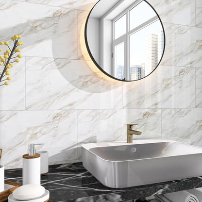 Marble Peel and Stick Backsplash 23.6 x11.8 in, 10PCS - color: Yellow-Gray Marble