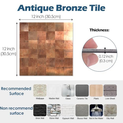 Yipscazo 10 Sheet Peel and Stick Backsplash Mosaic Tiles Stainless Steel Metal Kitchen Backsplash Stick on Tiles for Stove, Bathroom, Laundry in Retro Brown (11.8'' x 11.8'') - color: Retro Brown