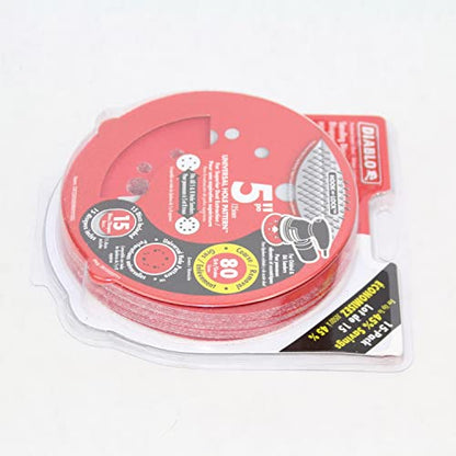 Diablo Hook and Lock ROS Sanding Discs - 5", 80 Grit, Coarse, 15-Pack - style: 80-Grit, Coarse - Pack of 15
