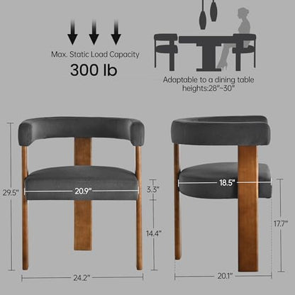 Usaint Wooden Barrel Dining Chairs Set of 6 with Walnut Wood Legs and Arm - color: Dark Gray, size: Set of 6