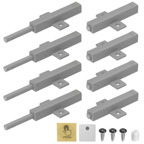 Cabinet Push Open Hardware, Jiayi Strong Spring Magnetic Cabinet Latches, Large Drawer Opener Release Pop Out Touch Latch Push Close for Kitchen Drawer Door Magnets Catch Closure (Gray, 8 Pack) - size: 8 Pack