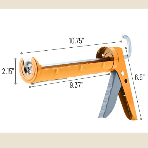Bates- Caulking Silicone Gun, 10:1 Thrust Ratio, Hand Caulking Guns, No Drip - color: Orange & Ashen, size: 1 Pack
