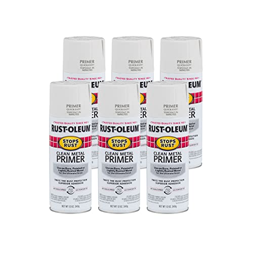 Rust-Oleum Stops Rust Flat White Clean Metal Primer Spray - size: 12 Ounce (Pack of 6)