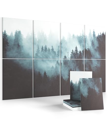 Wall Art Acoustic Panels,70''×47''Sound Absorbing Panels-8-Pack with 60 Adhesive Tabs, Panels for Living Room and Recording Studio-Foggy Nature Forest - color: Foggy Nature Forest, size: 71''X47''