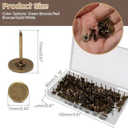 Biaungdo 150 Pcs Bronze Flat Head Upholstery Tacks with Box for Furniture - color: Bronze