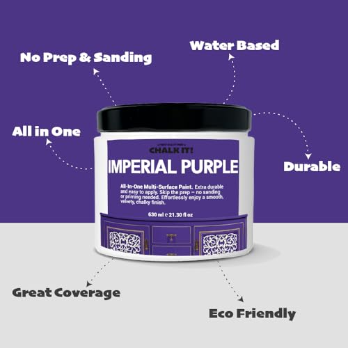 CHALK IT! All-in-One Multi-Surface Chalk Paint for Furniture & Cabinets - No Sanding, No Primer, Built-In Top Coat Water-Based, Low-Odor, Fast-Drying, Matte Finish (Imperial Purple) - color: Imperial Purple