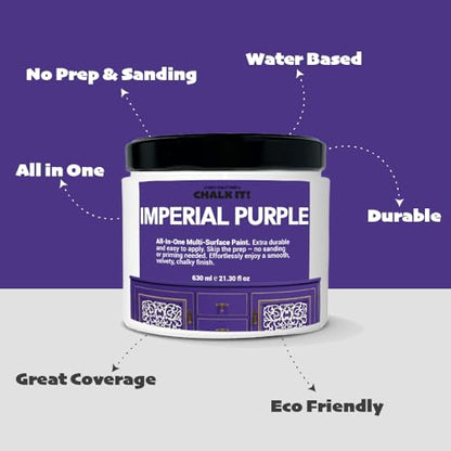 CHALK IT! All-in-One Multi-Surface Chalk Paint for Furniture & Cabinets - No Sanding, No Primer, Built-In Top Coat Water-Based, Low-Odor, Fast-Drying, Matte Finish (Imperial Purple) - color: Imperial Purple