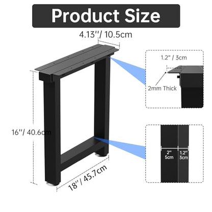 TOCRETOARE Metal Table Legs Heavy Duty, 16”H x 18”W, Metal Furniture Legs for Dining Desk Bench and Coffee Table, Industrial Black DIY Iron Bench Legs, Set of 2 - color: Rectangle, size: 16"Hx18"W
