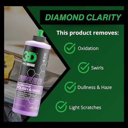 3D Speed All-In-One Polish & Wax – Scratch & Swirl Remover, Clear Coat Safe Paint Sealant – High Gloss Finish, Easy Application – 8oz – Made in USA - size: 8 Fl Oz (Pack of 1)