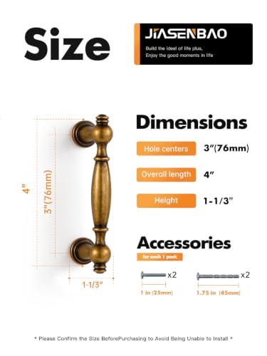 5 Pack Antique Brass Cabinet Pulls 3" Hole Center - color: Antique Brass, size: 3" hole center