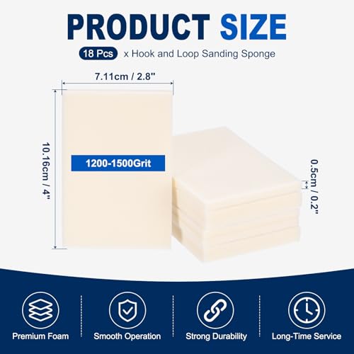 18Pcs 1200-1500Grit Sanding Sponges, 4x2.8In Hook & Loop White - size: 1200-1500 Grit