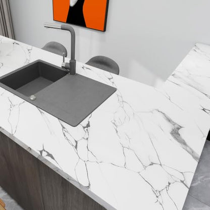 Glossy White Silver Marble Contact Paper 23.6" x 472" Peel and Stick Wallpaper - color: White/Silver, size: 23.6" x 472"
