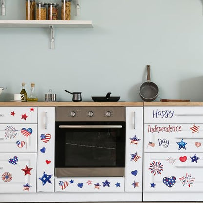 Whaline 12 Sheets Patriotic Rub on Transfer for Crafts Rub on Transfer Stickers Red Blue Star Heart Fireworks Furniture Decals for 250th Anniversary 4th of July Independence Day, 5.5 x 5.5 Inch