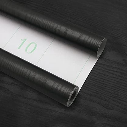 seonta Wood Contact Paper Black 16"x118" Wood Peel and Stick Wallpaper Waterproof Self Adhesive Wallpaper Table Sticker Cover Wood Vinyl Wrap for Countertop Desk Table Cabinets - color: Black, size: 118" x 16"