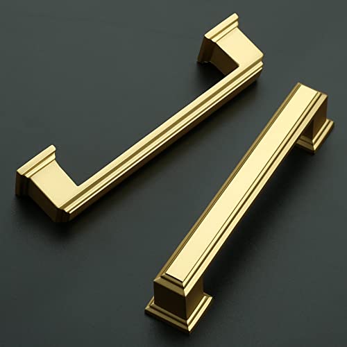 Amerdeco 10 Pack Brushed Gold Cabinet Pulls 3-3/4 Inch Hole Center Cabinet Hardware Solid Kitchen Cabinet Handles for Bathroom Drawer Pulls Dresser Pulls ZH0001 - color: Brushed Gold, size: 3.75" hole center, style: 10 Pack