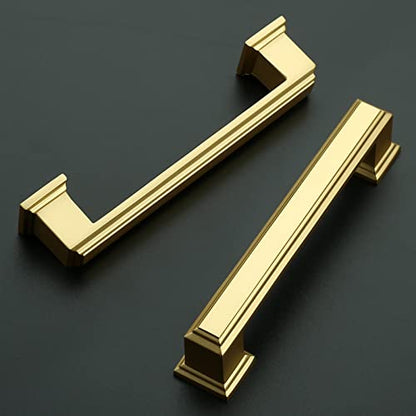 Amerdeco 10 Pack Brushed Gold Cabinet Pulls 3-3/4 Inch Hole Center Cabinet Hardware Solid Kitchen Cabinet Handles for Bathroom Drawer Pulls Dresser Pulls ZH0001 - color: Brushed Gold, size: 3.75" hole center, style: 10 Pack