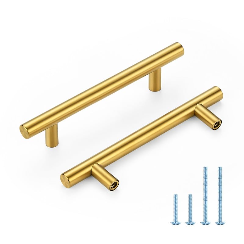 HOME EDIT Gold Cabinet Handles, Drawer Pulls, 4 Inch, 30 Pack - color: Brushed Brass, size: 4 Inch Hole Center