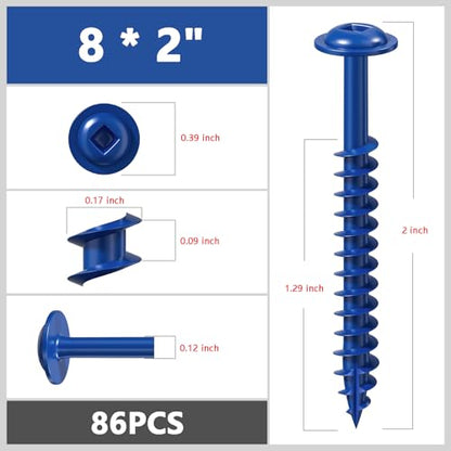 Wensilon Pocket Hole Screws, #8 x 2, Square Drive, Blue, 1lbs 86pcs - color: Blue, size: 8*2"