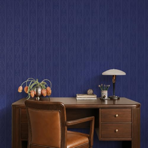 JiffDiff Navy Blue 3D Embossed Textured Peel Stick Wallpaper 17.3"x800" - color: Navy Blue, size: 17.3" x 800"