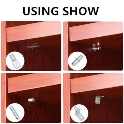 120Pcs Shelf Pins Kit,4 Styles Nickel Plated Shelf Support Pegs,Plated Shelf Pins Holders for Bookcase Kitchen Closet Shelf Shelves Furniture Cabinet，5mm (1/4 inch) cabinet shelf pegs