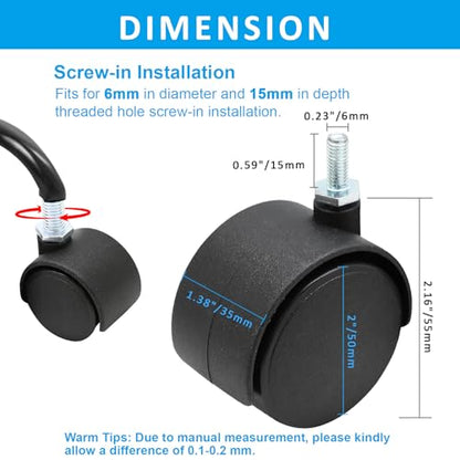 4pcs 2 Inch Swivel Caster Wheels, M6 Threaded Stem - style: 2 Inch-M6 Threaded Stem
