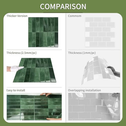 10 Sheets Upgraded Thicker Design Subway Tile Peel and Stick Backsplash - color: Forest Green