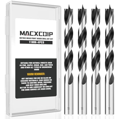 4Pcs 11MM Metric Brad Point Wood Drill Bit Set - size: 0.433" - 4pcs