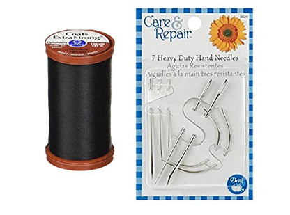 Coats & Clark Inc, Coats & Clark Extra Strong Upholstery Thread, 150 Yds, S964, Black Bundle with Dritz Assorted Heavy Duty Hand Needles 7 Ct