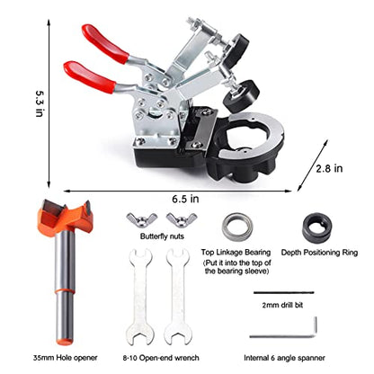 Adoles 35mm Concealed Door Hinge, Accurate Locking Cabinet Hinge, Aluminum Alloy DIY Pocket Hole Jig, 2 Retaining Clips, Adjustable Quick Punch Cabinet Hardware