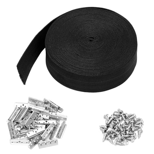 Threehoney 2 Inch Wide x 40 ft Chair Webbing Replacement Kit Black - color: Black
