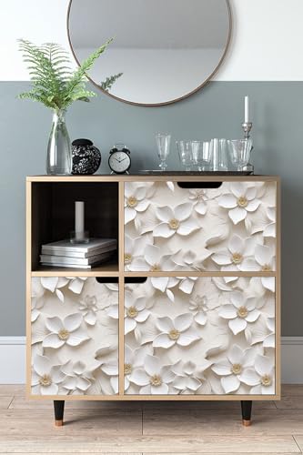 Peel and Stick Wallpaper Cream White Floral Accent - color: Cream&yellow, size: 17.7" x 118"