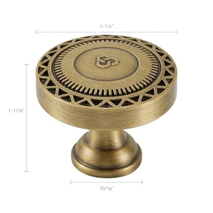 2 Pack Solid Brass Cabinet Knobs, Industrial Style Drawer Knobs, Brushed Antique Brass Cabinet Knobs for Kitchen, Bathroom, and Furniture - size: Knob-B