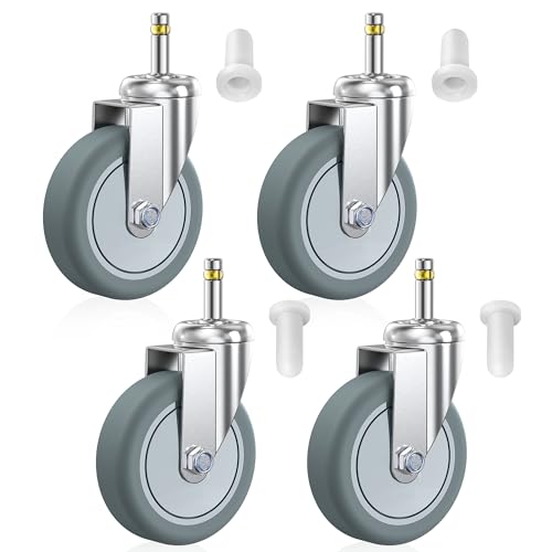 HOLKIE Stem Caster Wheels 4 inch Casters Set of 4, 7/16-Inch Stem Diameter Swivel Castors Heavy Duty TPR Rubber Replacement Castor for Cart, Stool, Mop Bucket, Grill, Shop Vac - style: 4 inch-205LBS( No Brake)