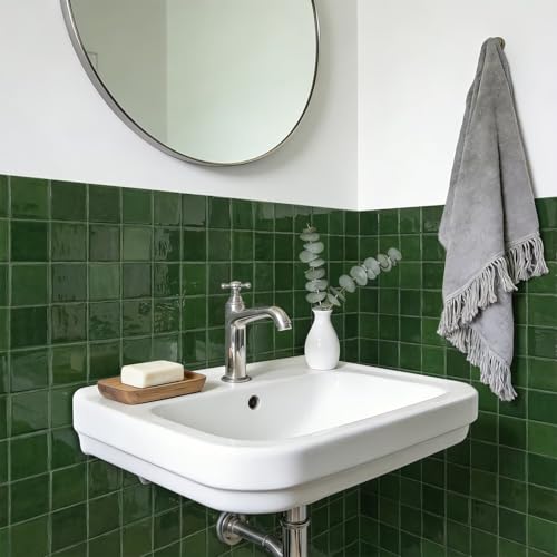 24 Sheets Peel and Stick Backsplash Tiles, 6x6 Inch Self-Adhesive 3D Square Wall Tile Stickers for Kitchen, Bathroom, RV, Countertops, Furniture, Stairs, Green - color: Green