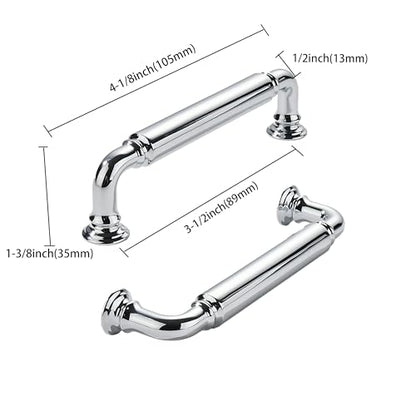 khtumeware 2-Pack Polished Chrome Heavy-Duty Solid Cabinet Pulls, 3-1/2 Inch (89mm) Hole Center, Drawer Pulls, Cabinet Hardware, Suitable for Kitchen Cabinets, Bathrooms and Dressers - color: Polished Chrome, size: 3-1/2 Inch(89mm)Hole Center