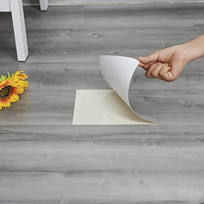 Peel and Stick Floor Tile, 10-Pack 15 Sq.Ft, Natural Grey Wood Grain Look - color: Gray, size: 10 PCS
