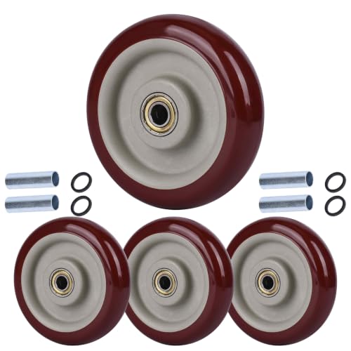 Caster Replacement Wheels Heavy Duty PU 4 Pack Burgundy Red 5 Inch - color: Red, size: 5 inch