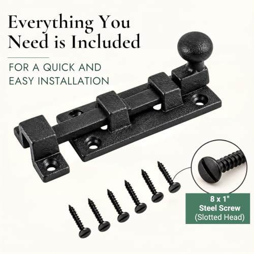 Renovators Supply Manufacturing Slide Bolt Latch 3.5 in. Black Wrought Iron Ball Tip Style Slide Bolt with Mounting Hardware - size: Pack of 1, style: 3.5 inch - Ball Tip