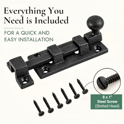 Renovators Supply Manufacturing Slide Bolt Latch 3.5 in. Black Wrought Iron Ball Tip Style Slide Bolt with Mounting Hardware - size: Pack of 1, style: 3.5 inch - Ball Tip