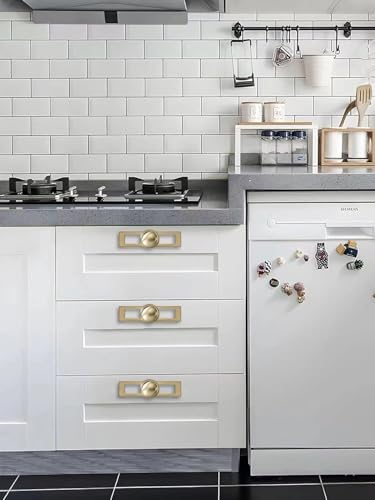 khtumeware 5 Pack 1-1/4 Inch Brushed Brass Cabinet Knobs Backplate with Base Plate Zinc Brushed Gold Kitchen Cabinet Handles Drawer Pulls Cabinet Hardware - color: Brushed Brass, size: Knobs