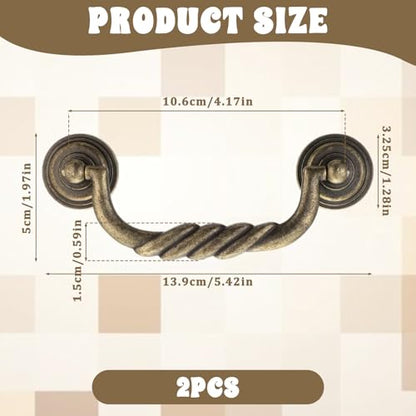 2 Pcs 4.17'' Bail Pull Drawer Handles, Dresser Handles Vintage Vintage Cabinet Pull Bronze Tone Dressers Drawers-Pull Zinc Alloy Vintages Drawer Pulls Bail-Pull Handle for Doors Cupboard Chest Drawers