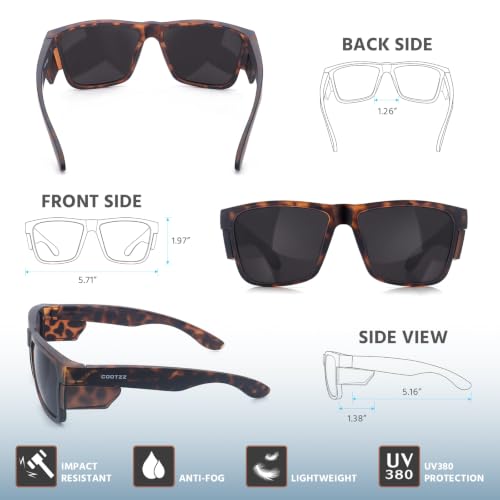 Safety Glasses ANSI Z87.1 - Anti-Fog Impact Resistant Protective Eyewear for Men & Women - Removable Side Shields - color: Tortoiseshell / Smoke Lenses