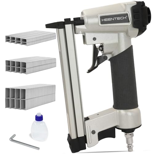KEENTECH Pneumatic Staple Gun 22GA with 3765pcs 3/8" Crown Staple 1/4-5/8" - color: Silver, size: 22 Gauge 7116