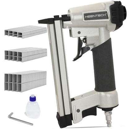 KEENTECH Pneumatic Staple Gun 22GA with 3765pcs 3/8" Crown Staple 1/4-5/8" - color: Silver, size: 22 Gauge 7116